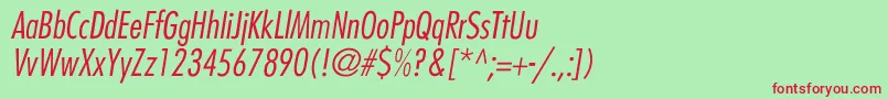 BelmarCondensedlightItalic-fontti – punaiset fontit vihreällä taustalla