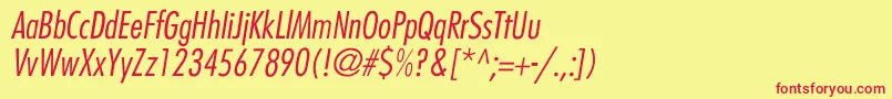 BelmarCondensedlightItalic-fontti – punaiset fontit keltaisella taustalla