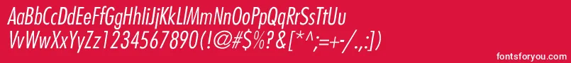 BelmarCondensedlightItalic-fontti – valkoiset fontit punaisella taustalla