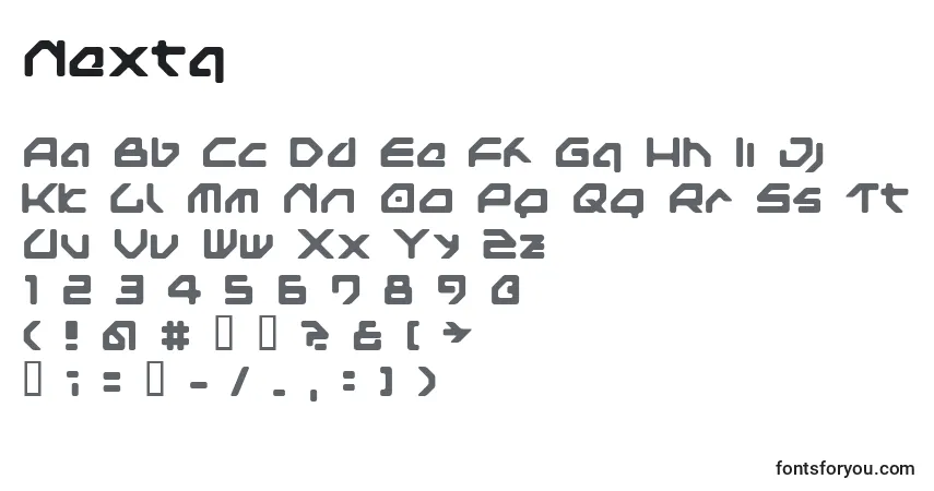 A fonte Nextg – alfabeto, números, caracteres especiais