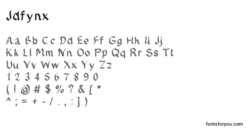 Czcionka Jdfynx – alfabet, cyfry, specjalne znaki