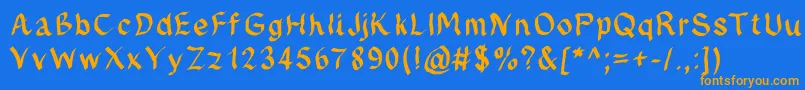 フォントJdfynx – オレンジ色の文字が青い背景にあります。