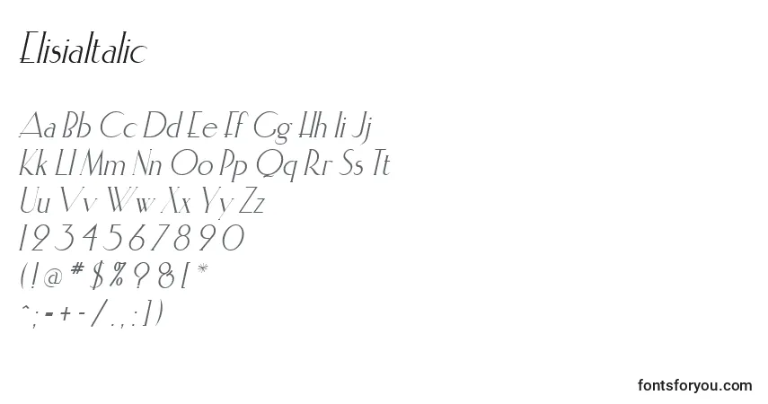 ElisiaItalicフォント–アルファベット、数字、特殊文字