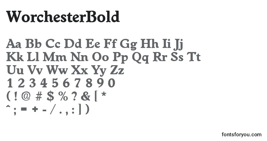 Czcionka WorchesterBold – alfabet, cyfry, specjalne znaki