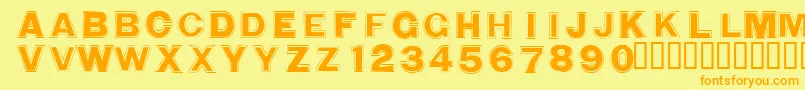 フォントWashingmachineCloser – オレンジの文字が黄色の背景にあります。