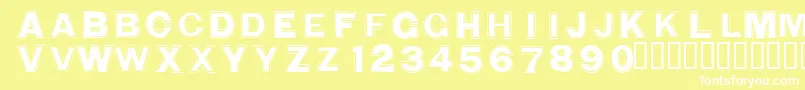 WashingmachineCloser-fontti – valkoiset fontit keltaisella taustalla