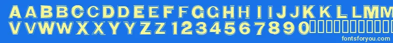 WashingmachineCloser-fontti – keltaiset fontit sinisellä taustalla