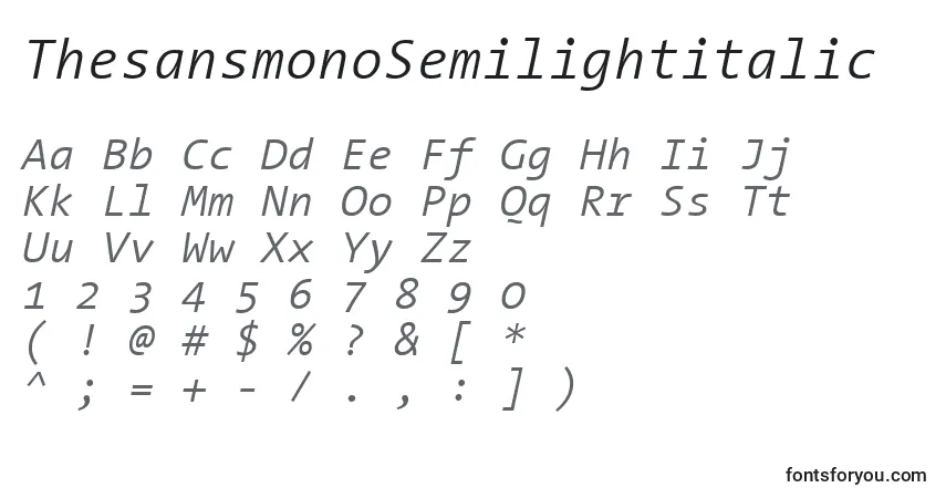 Schriftart ThesansmonoSemilightitalic – Alphabet, Zahlen, spezielle Symbole