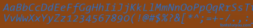 ThesansmonoSemilightitalic Font – Blue Fonts on Brown Background