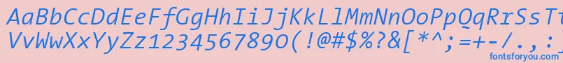 Saiba mais sobre a fonte ThesansmonoSemilightitalic Fonte ThesansmonoSemilightitalic – fontes azuis em um fundo rosa