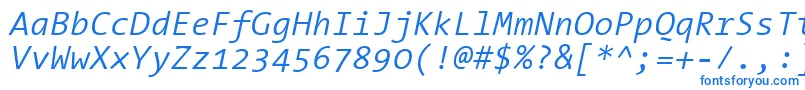 フォントThesansmonoSemilightitalic – 白い背景に青い文字