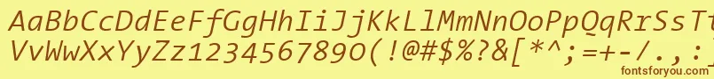 Czcionka ThesansmonoSemilightitalic – brązowe czcionki na żółtym tle