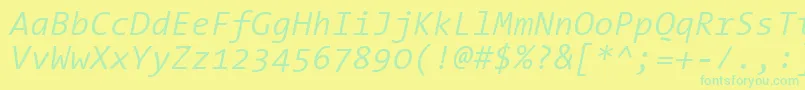 フォントThesansmonoSemilightitalic – 黄色い背景に緑の文字