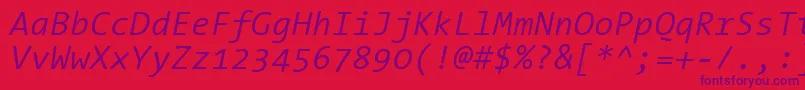 フォントThesansmonoSemilightitalic – 赤い背景に紫のフォント