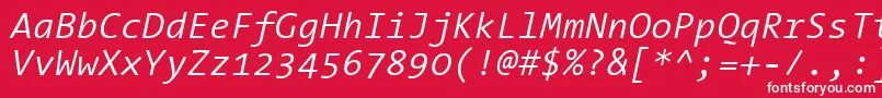 Шрифт ThesansmonoSemilightitalic – белые шрифты на красном фоне