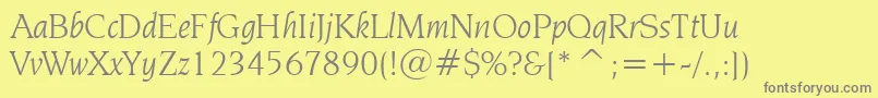 NovareseBookItalicBt-fontti – harmaat kirjasimet keltaisella taustalla