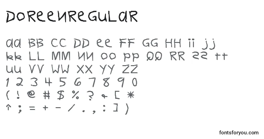 A fonte DoreenRegular – alfabeto, números, caracteres especiais