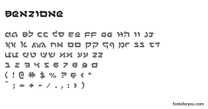 Czcionka Benzione – alfabet, cyfry, specjalne znaki