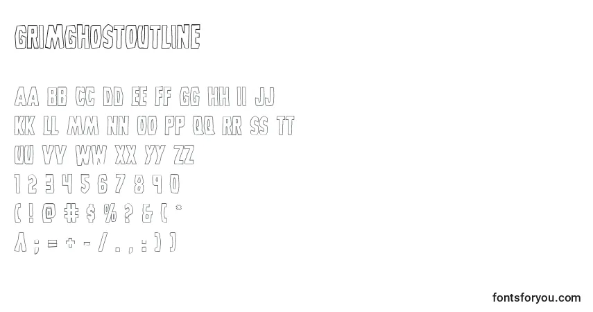 Czcionka Grimghostoutline – alfabet, cyfry, specjalne znaki