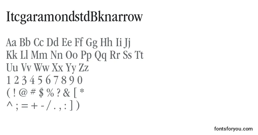 Czcionka ItcgaramondstdBknarrow – alfabet, cyfry, specjalne znaki