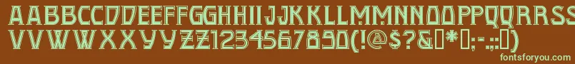 フォントConqn – 緑色の文字が茶色の背景にあります。