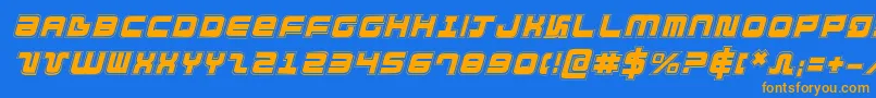 Weitere Informationen zur Direktorai-Schriftart Direktorai-Schriftart – Orangefarbene Schriften auf blauem Hintergrund