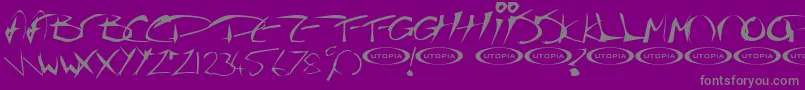 Thegf-fontti – harmaat kirjasimet violetilla taustalla