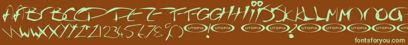 フォントThegf – 緑色の文字が茶色の背景にあります。