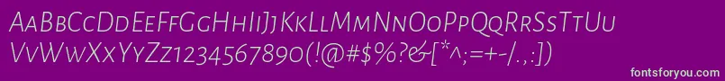 Fonte AlegreyasansscLightitalic – fontes verdes em um fundo violeta