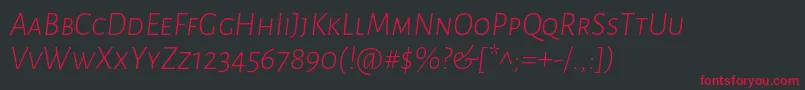 Fonte AlegreyasansscLightitalic – fontes vermelhas em um fundo preto
