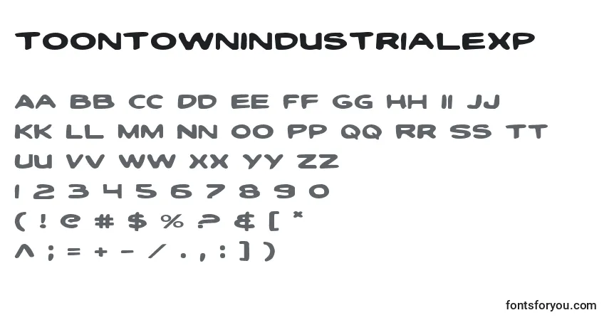 Czcionka ToonTownIndustrialExp – alfabet, cyfry, specjalne znaki