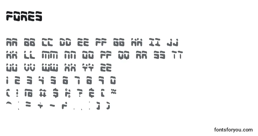 A fonte Fores – alfabeto, números, caracteres especiais