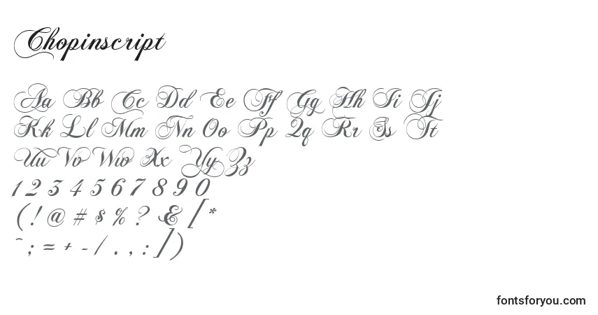 A fonte Chopinscript (83435) – alfabeto, números, caracteres especiais