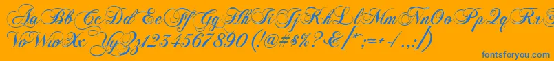 Chopinscript-Schriftart – Blaue Schriften auf orangefarbenem Hintergrund