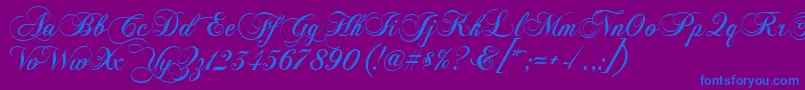 Fonte Chopinscript – fontes azuis em um fundo violeta