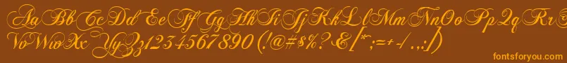 Chopinscript-Schriftart – Orangefarbene Schriften auf braunem Hintergrund