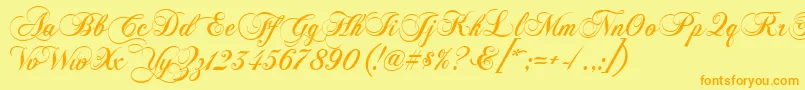 フォントChopinscript – オレンジの文字が黄色の背景にあります。