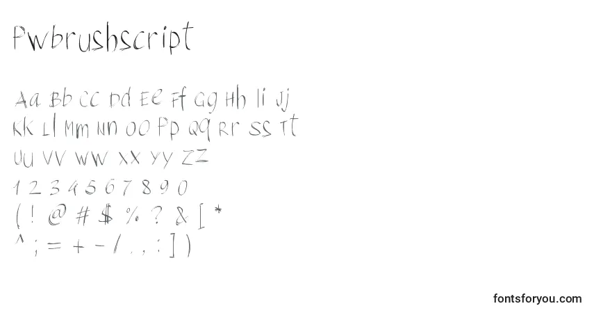 Pwbrushscript-fontti – aakkoset, numerot, erikoismerkit