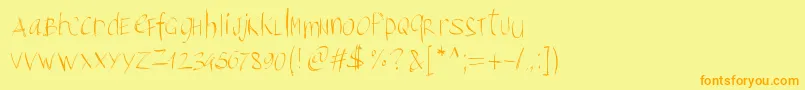 フォントPwbrushscript – オレンジの文字が黄色の背景にあります。