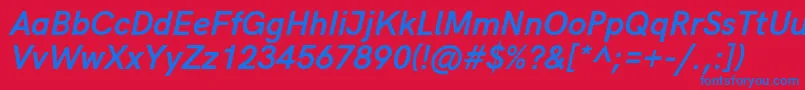 HkgroteskBolditalic-Schriftart – Blaue Schriften auf rotem Hintergrund
