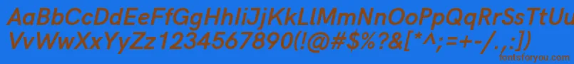 フォントHkgroteskBolditalic – 茶色の文字が青い背景にあります。