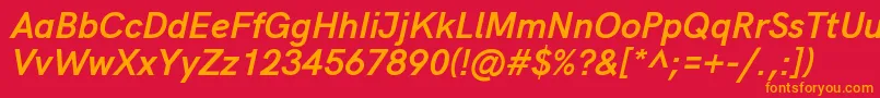 HkgroteskBolditalic-Schriftart – Orangefarbene Schriften auf rotem Hintergrund