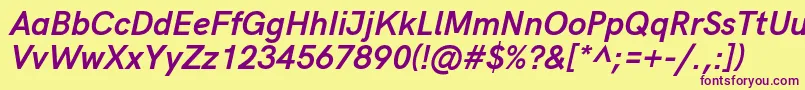 HkgroteskBolditalic-Schriftart – Violette Schriften auf gelbem Hintergrund