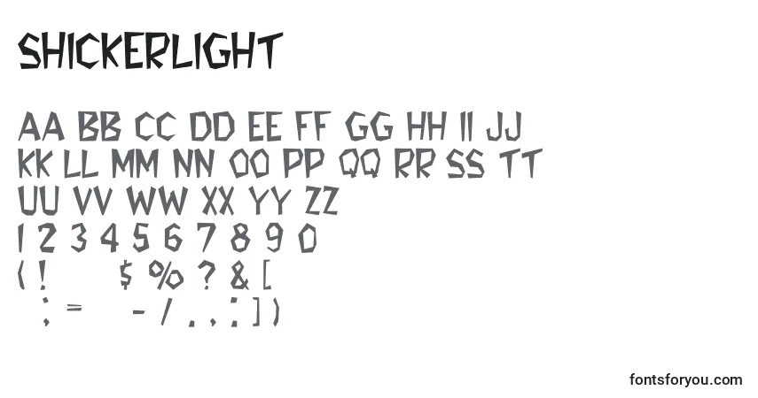 ShickerLight-fontti – aakkoset, numerot, erikoismerkit