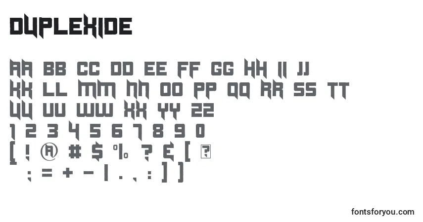 Duplexide-fontti – aakkoset, numerot, erikoismerkit