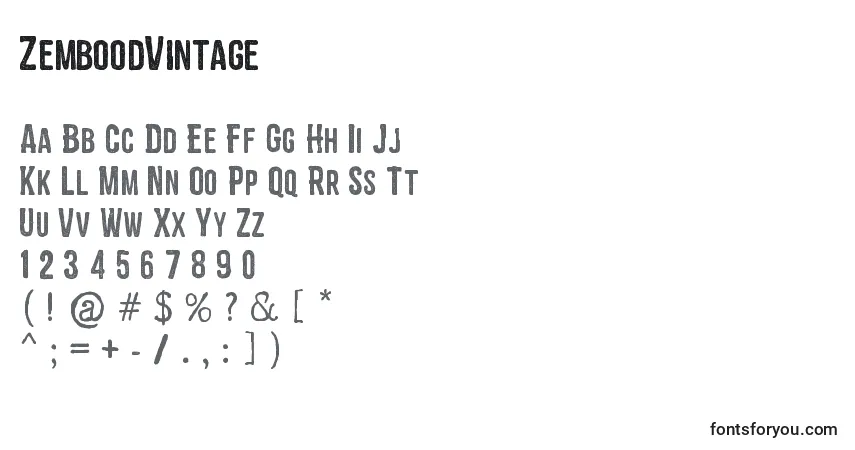 Schriftart ZemboodVintage – Alphabet, Zahlen, spezielle Symbole