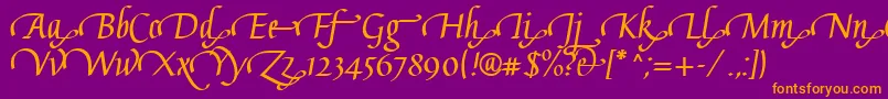 GaiusLtBoldSwashEnd-Schriftart – Orangefarbene Schriften auf violettem Hintergrund