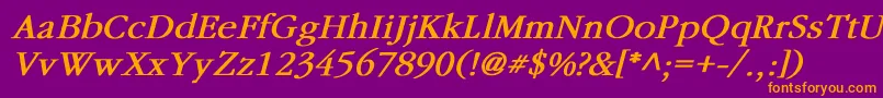 GaramondBoldItalic-Schriftart – Orangefarbene Schriften auf violettem Hintergrund