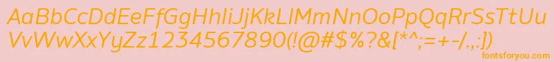 AminoItalic-fontti – oranssit fontit vaaleanpunaisella taustalla