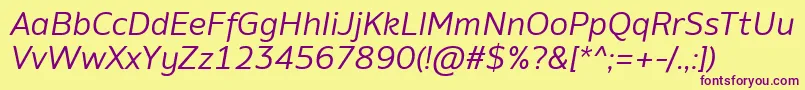 AminoItalic-fontti – violetit fontit keltaisella taustalla